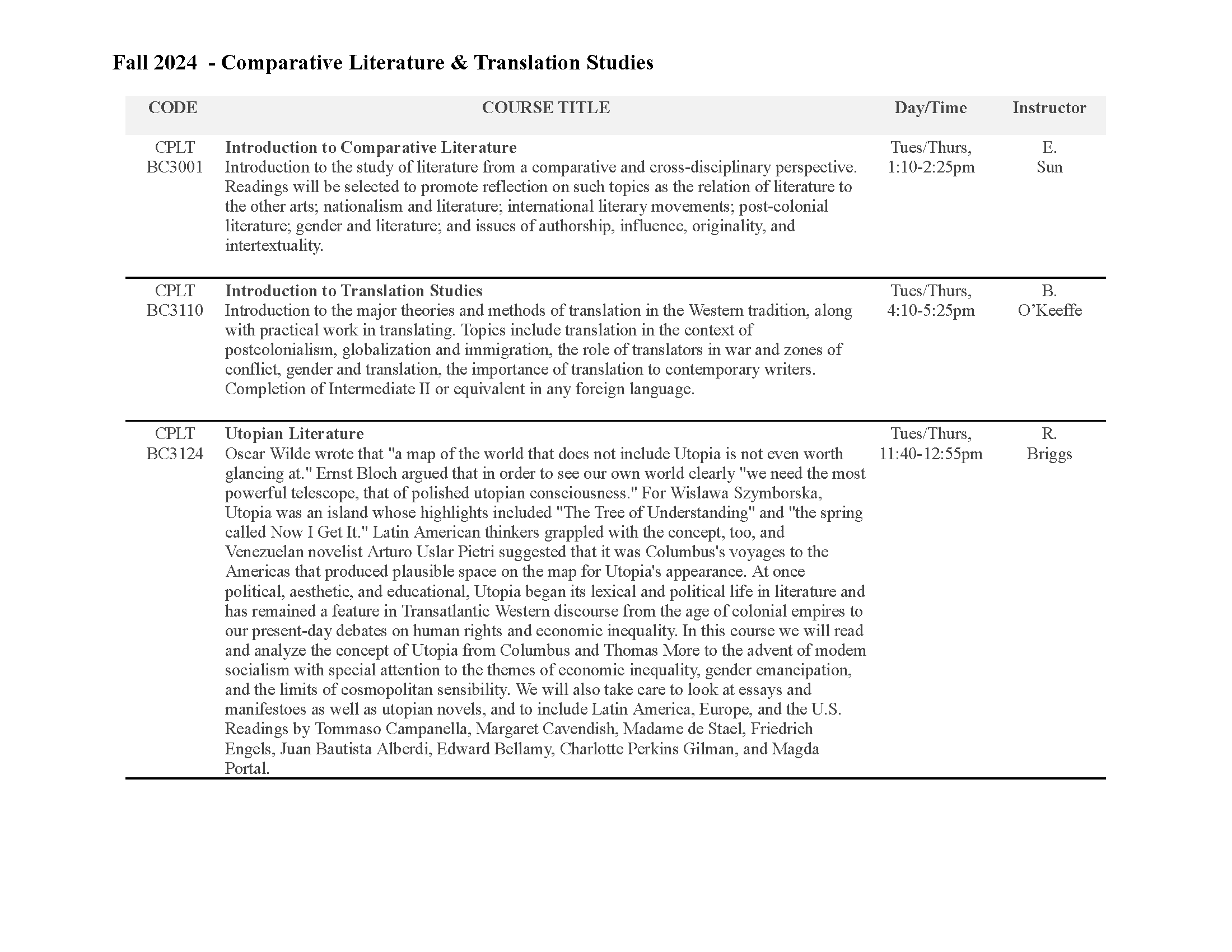 Our Courses Barnard College